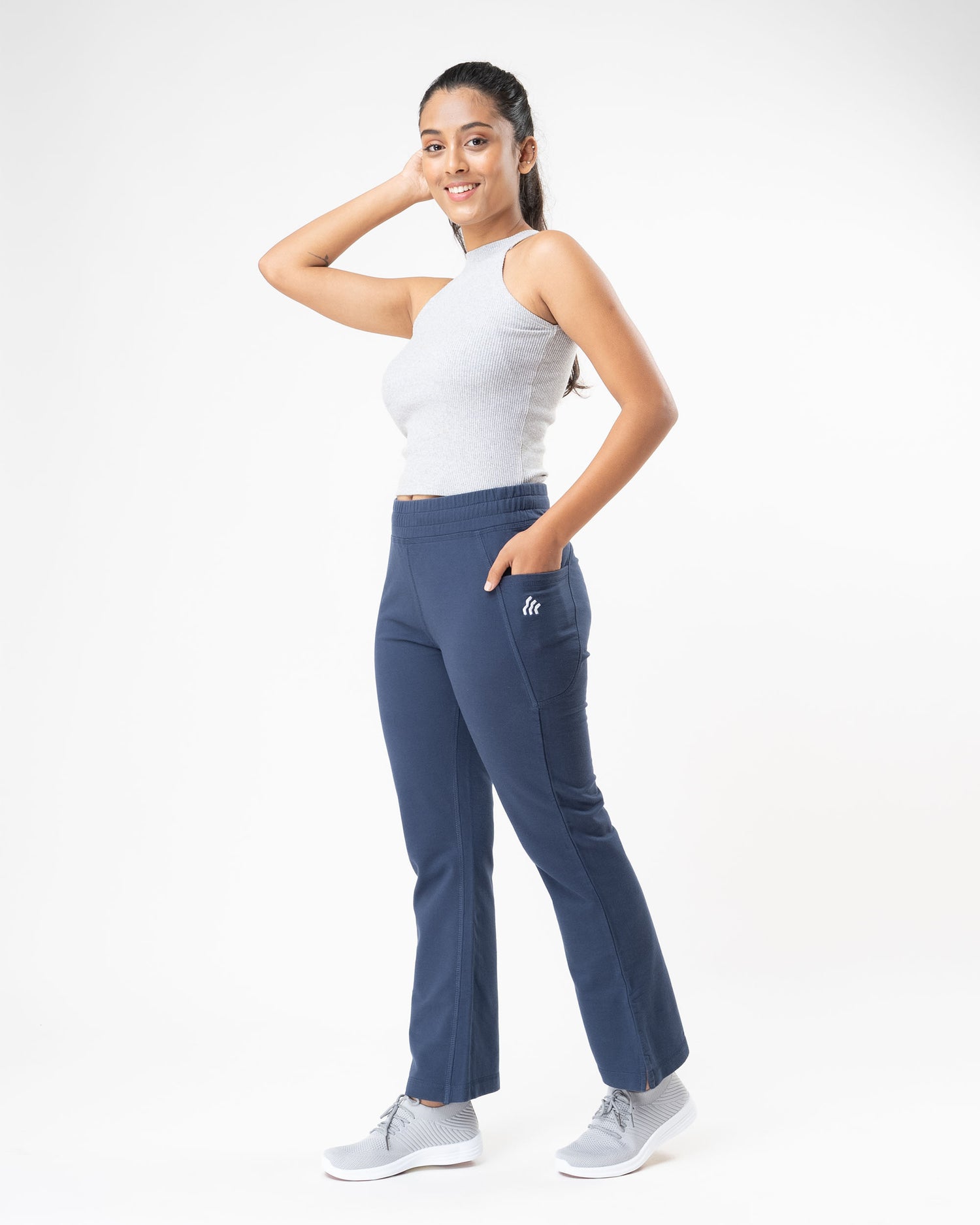 Midnight Blue Flared Bottom Cotton Pants For Women