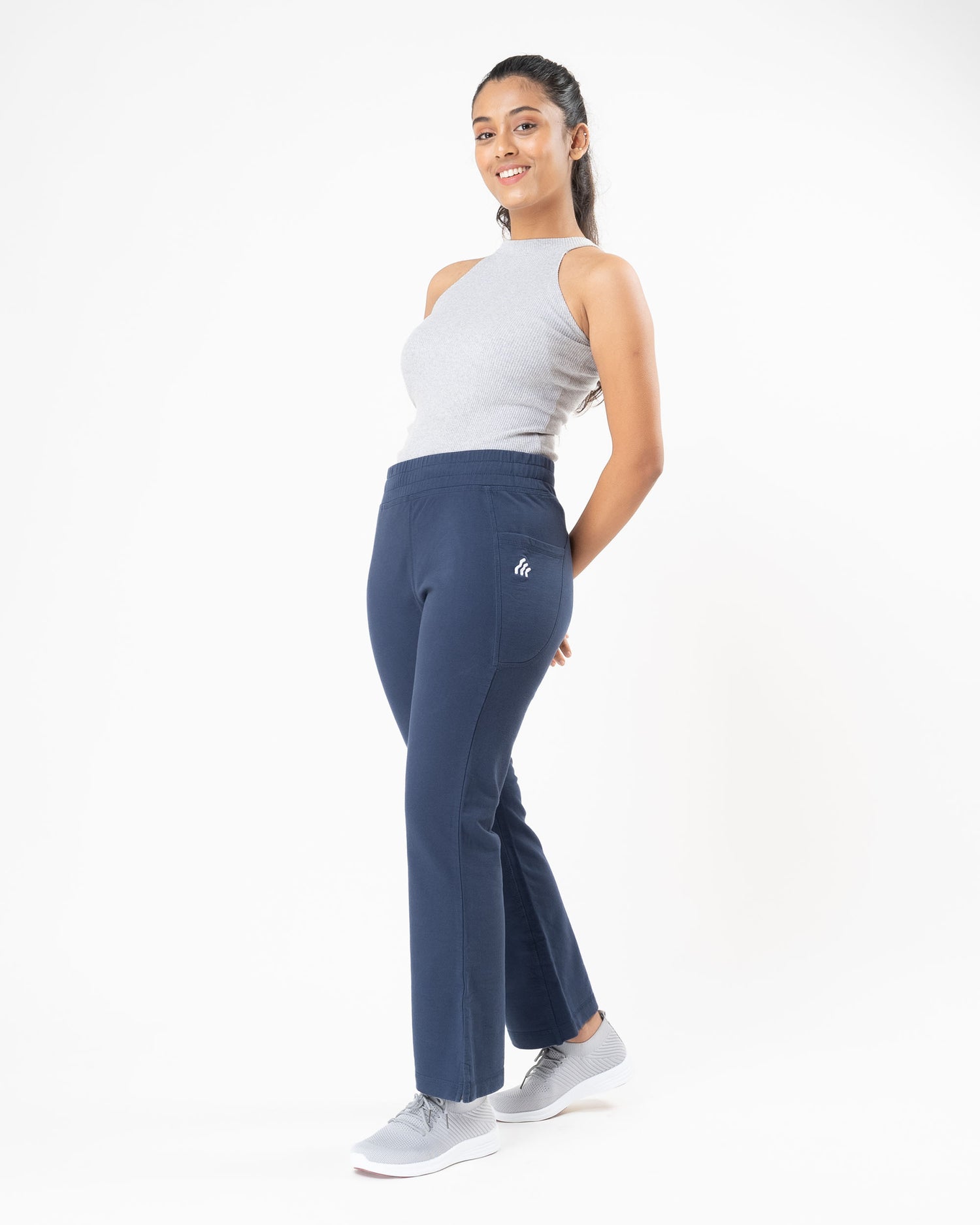 Midnight Blue Flared Bottom Cotton Pants For Women