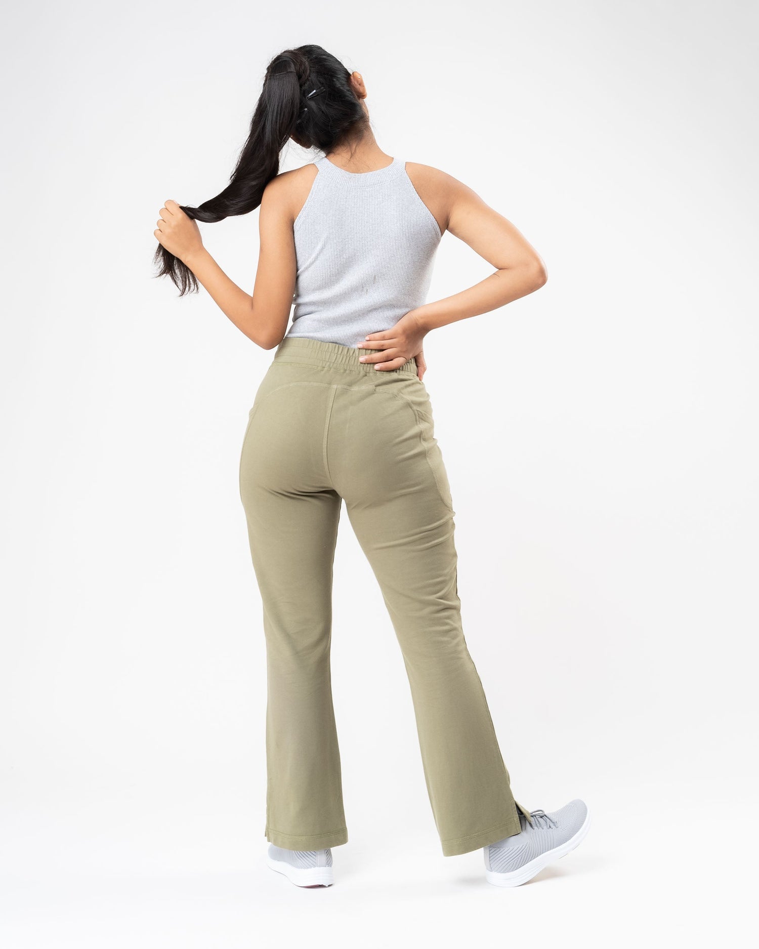 Meditate Green Flared Bottom Cotton Pants For Women