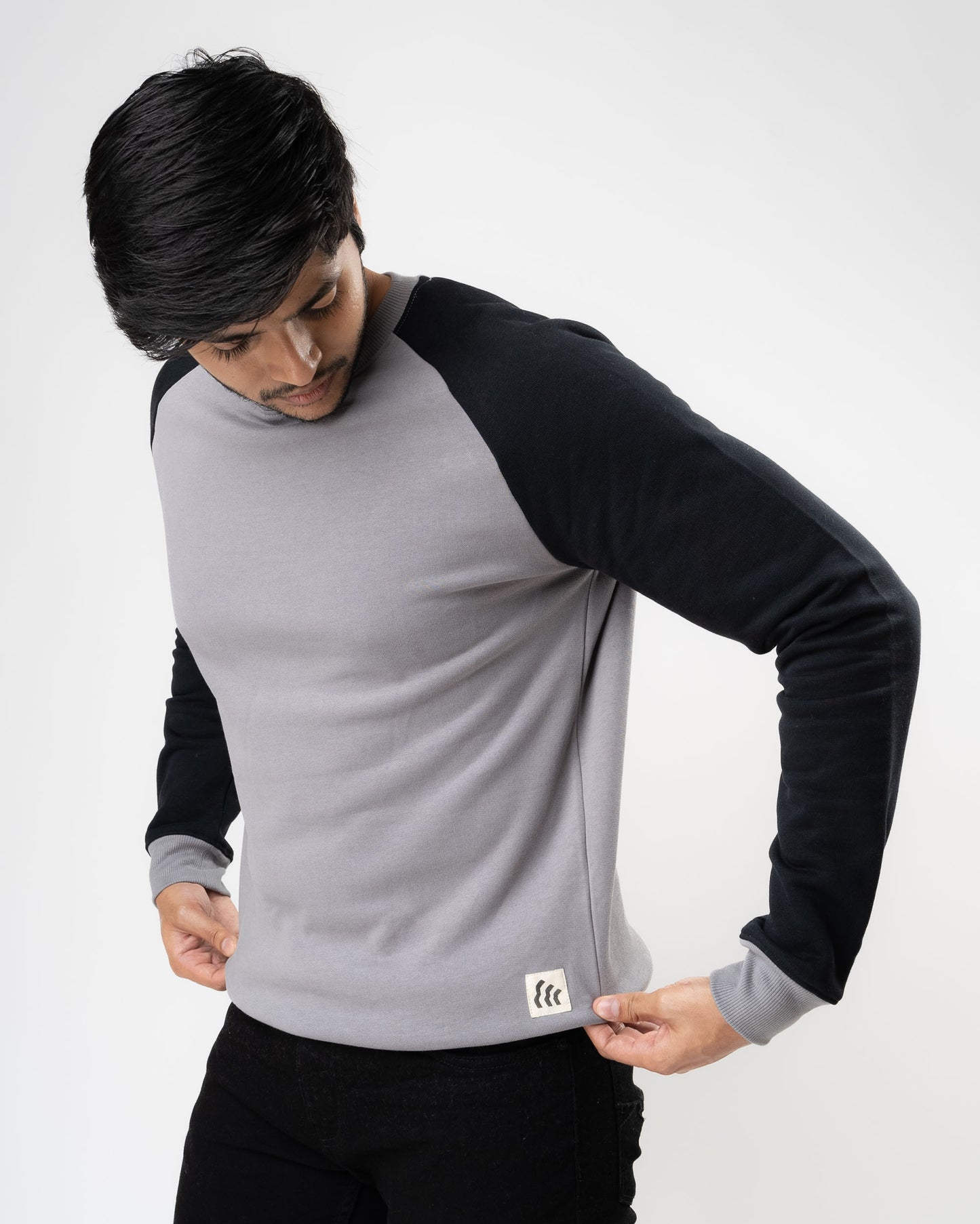 Classic Grey - Organic Cotton Raglan Sweatshirt For Men