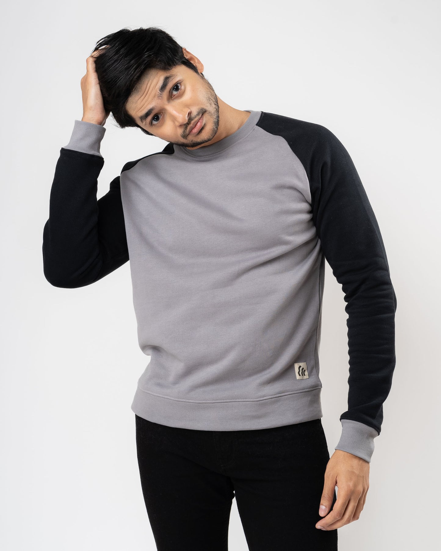 Classic Grey - Organic Cotton Raglan Sweatshirt For Men